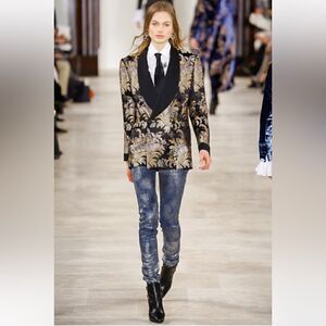 Ralph Lauren Collection Fall 2016 Silver Foil Embossed Skinny Matchstick Jeans